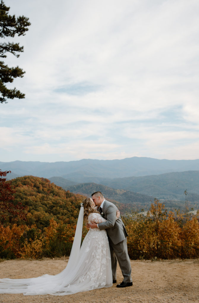 Gorgeous elopement ceremony at overlook in Smoky Mountain area.