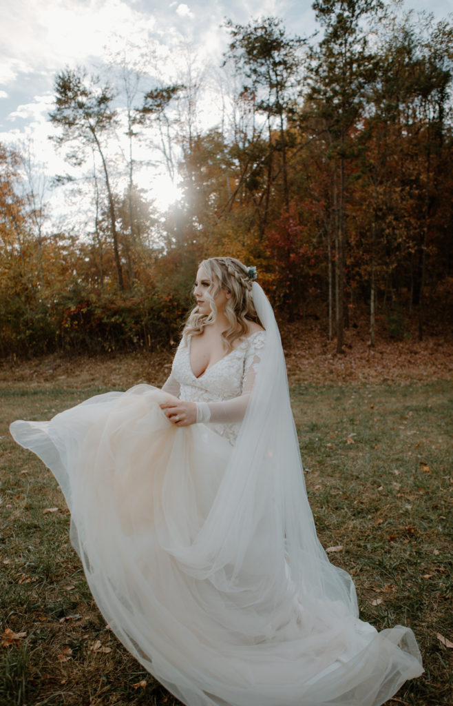 Bridal portraits at Smoky Mountain Elopement location, Foothills Parkway.
