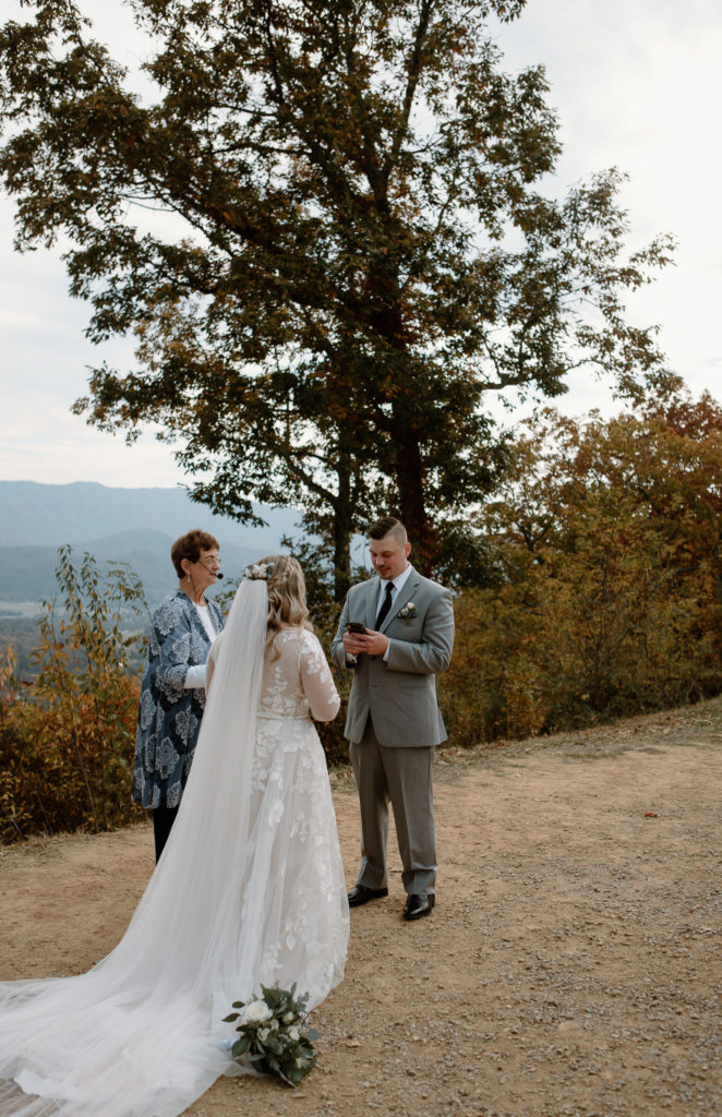 Intimate elopement ceremony on Foothills Parkway, Tennessee.