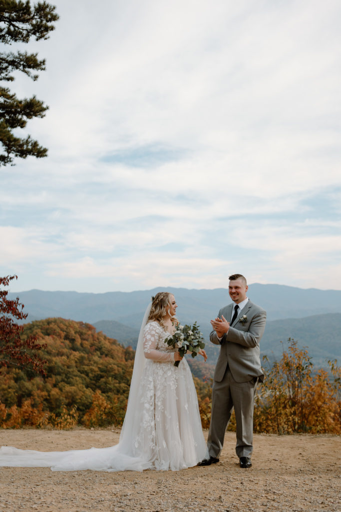 Fall elopement on Foothills Parkway in Tennessee.
