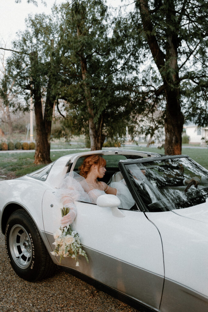 Vintage car grand exit at micro wedding venue, Candoro Marble Venue.
