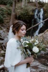 Bridal portraits during Smoky Mountain elopement at Cataract Falls.
