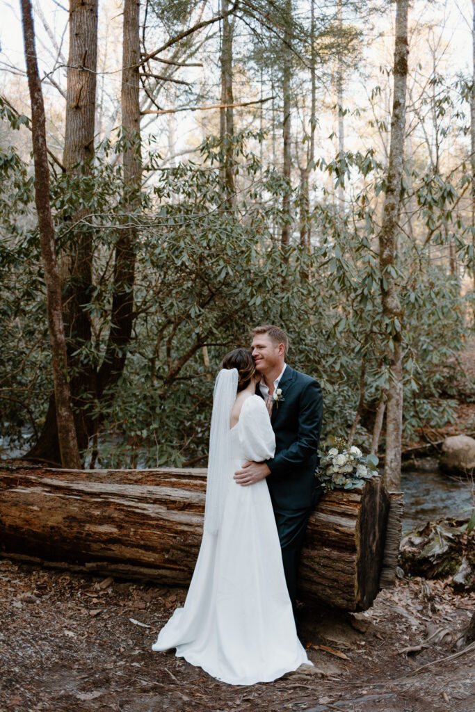 Bride and groom portraits at Smoky Mountain National Park Elopement.