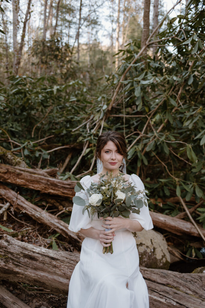 Bridal portraits at Cataract Falls just outside Gatlinburg, Tennessee.