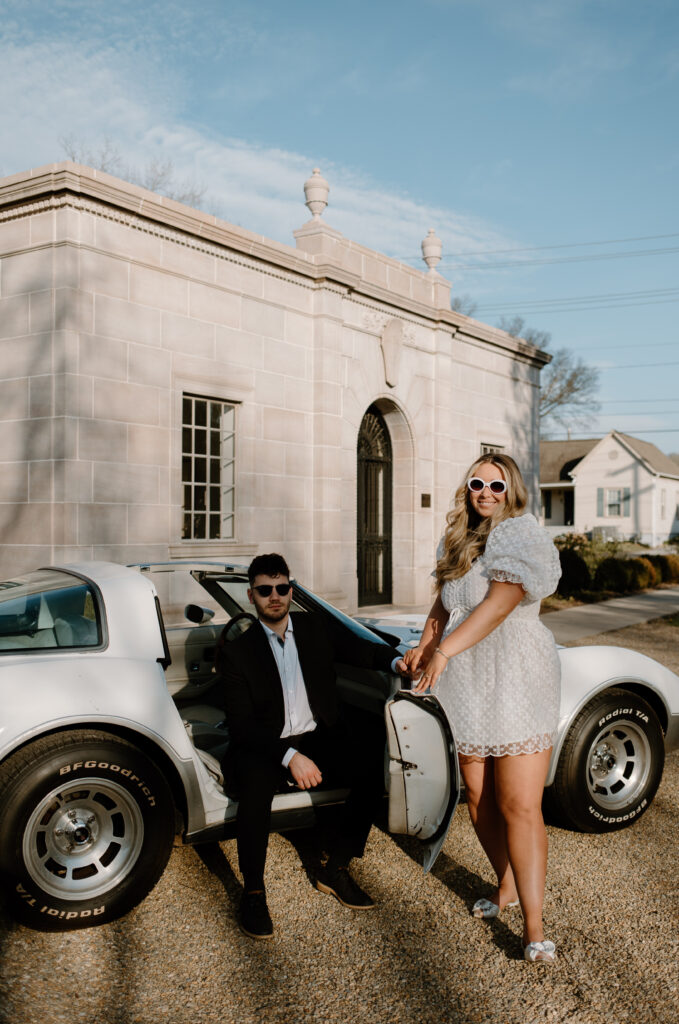 Short white engagement session dress.