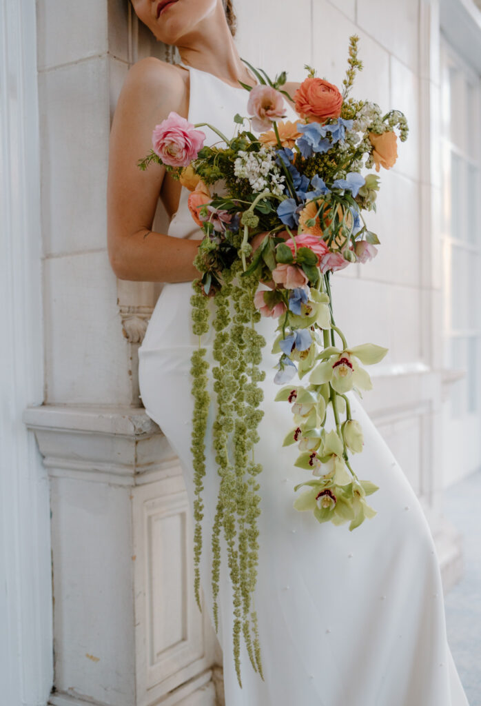 Colorful wildflower bride bouquet at Nashville Wedding Venue.
