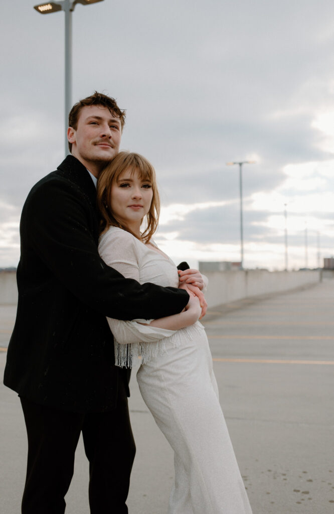 Rooftop engagement session outfit.