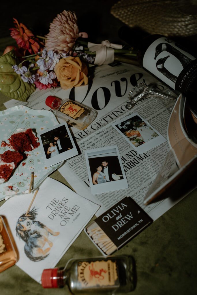 Trending night time reception flatlay details. 