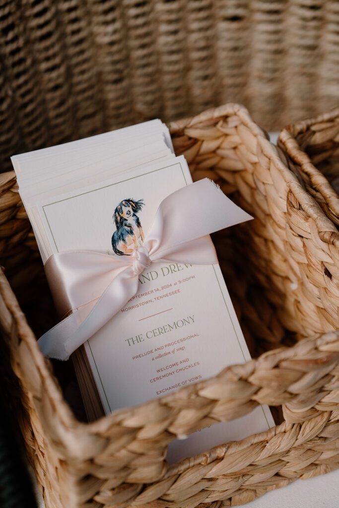 Custom made wedding ceremony itinerary for guests.