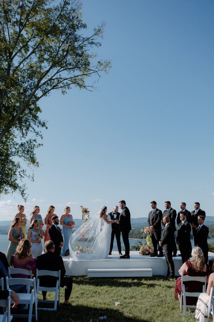 Ceremony site ideas for colorful backyard wedding.