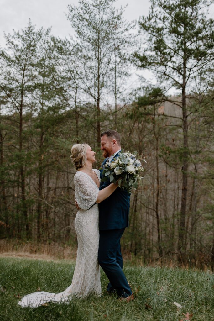 Bridal portraits during winter elopement within the Smoky Mountains. 