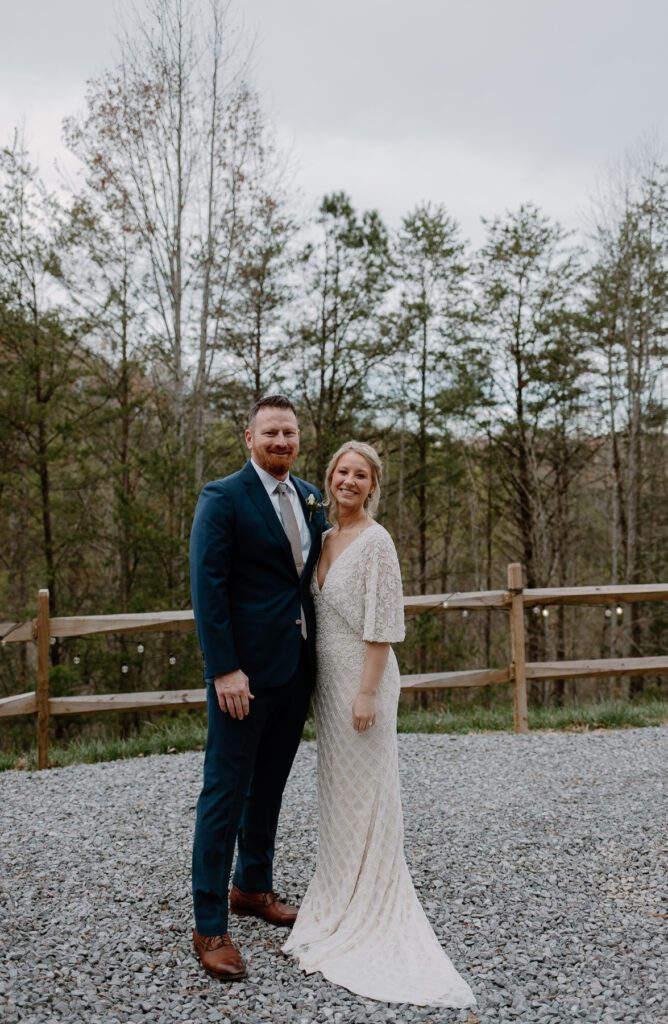 Bride and groom portraits at Smoky Mountain cabin elopement ceremony site.