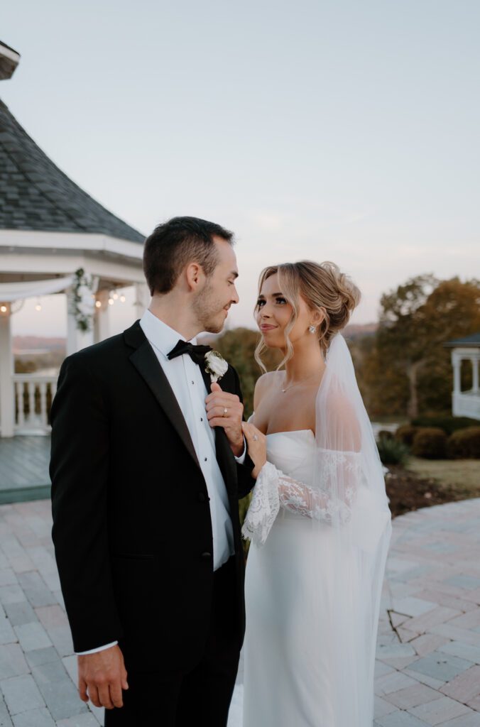 Bride and groom golden hour portraits at East Tennessee Wedding venue, Whitestone Inn. 