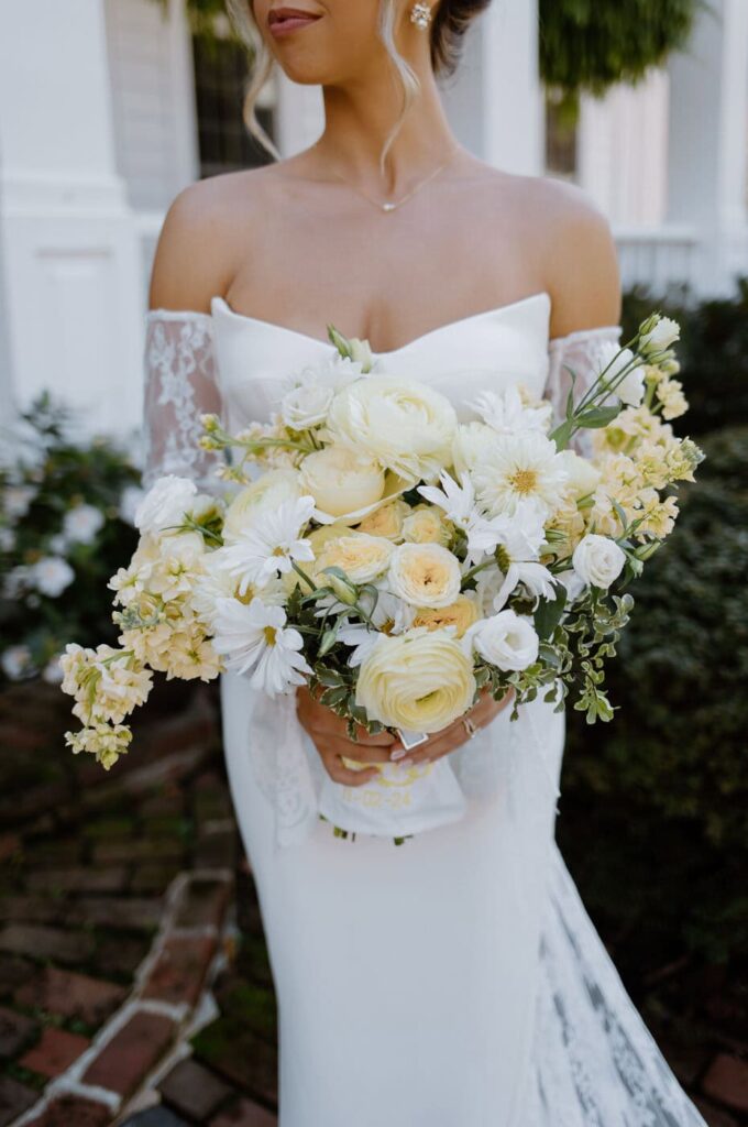 Full butter yellow wedding bouquet captured at Whitestone Inn, an east Tennessee wedding venue.