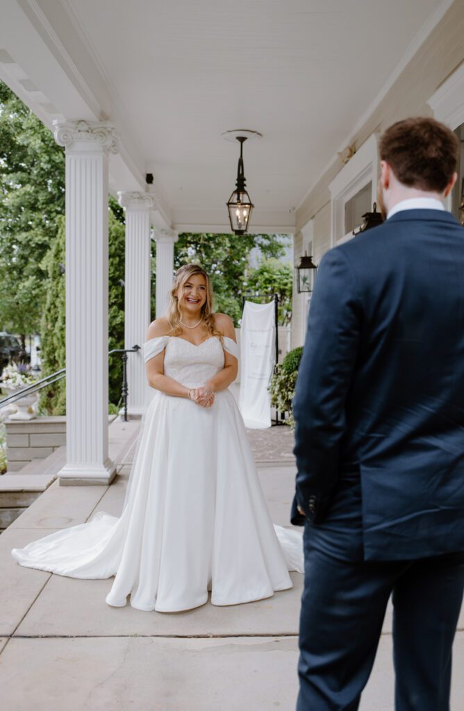 Bride and groom first look at Nashville Wedding Venue, CJ's Off the Square.