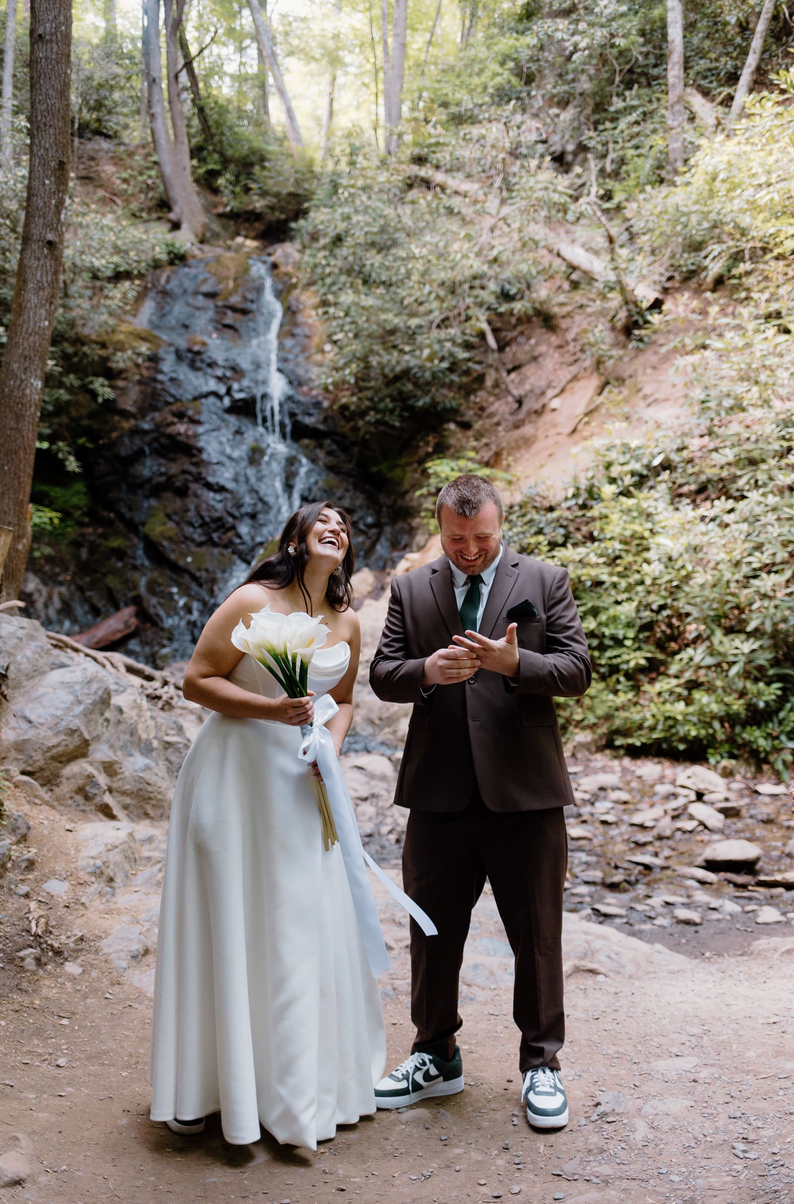 Ceremony at Cataract Falls for a summer elopement in the Smokies.