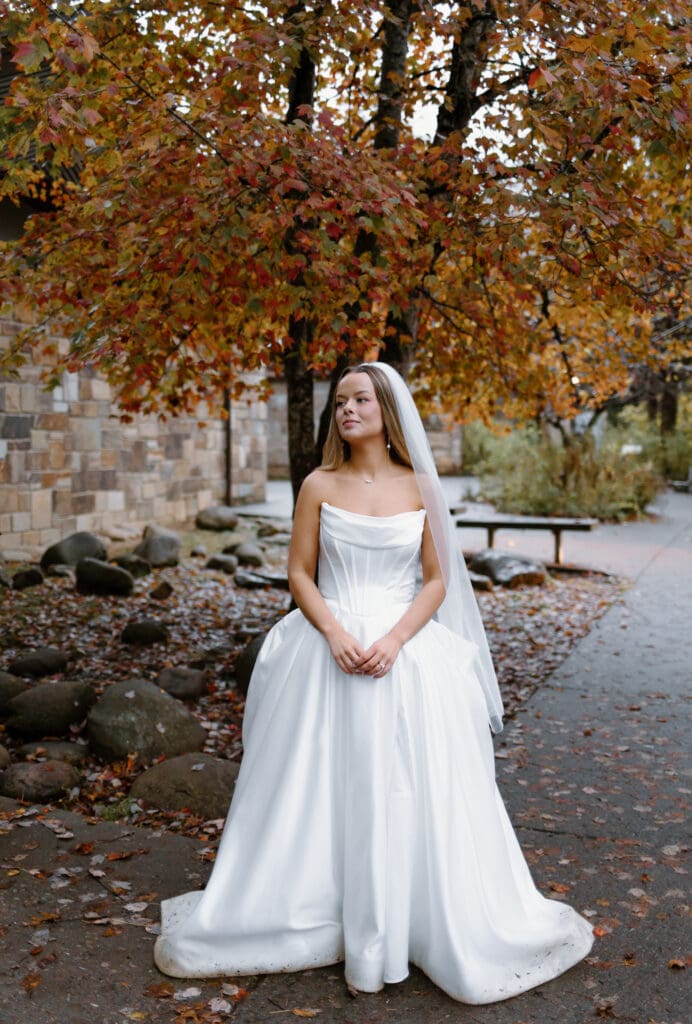 Bridal attire for fall elopement inspiration. 