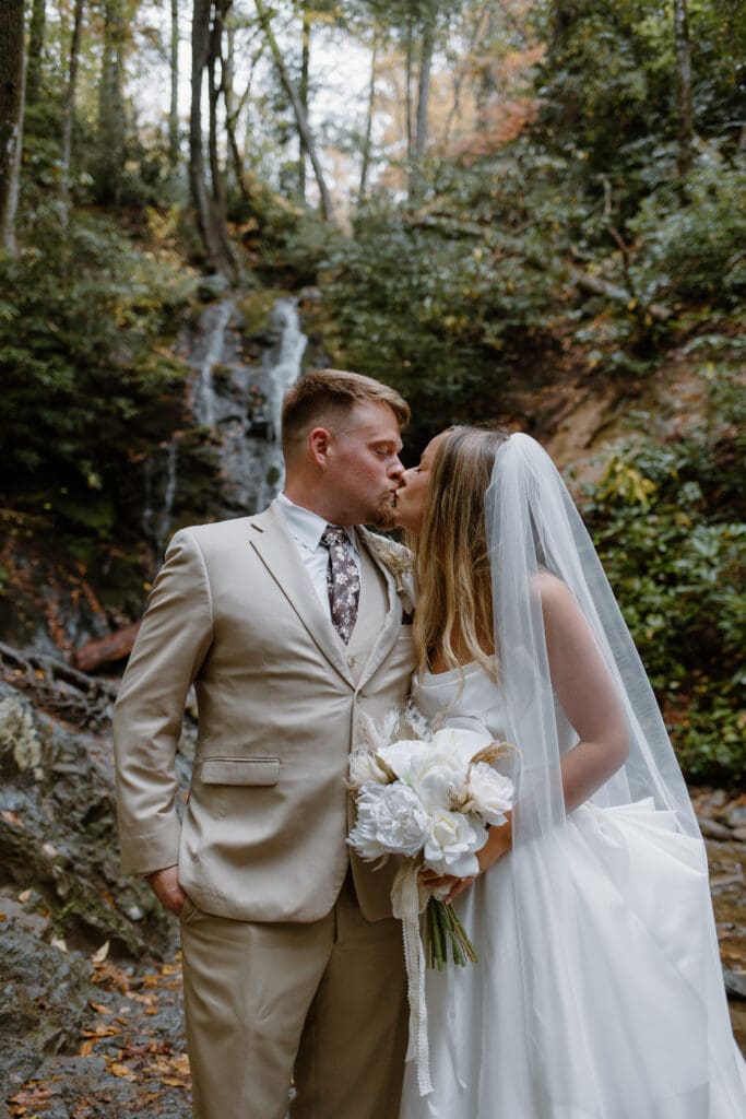 Fall elopement inspiration at Cataract Falls located in Tennessee's Smoky Mountain National Park.