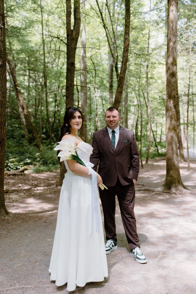 Bride and groom wedding attire inspiration for a summer elopement in the Smokies.