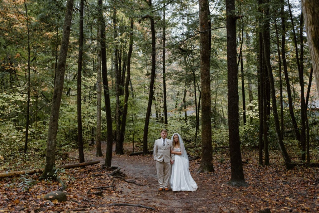 Bride and groom portraits for Fall elopement inspiration.