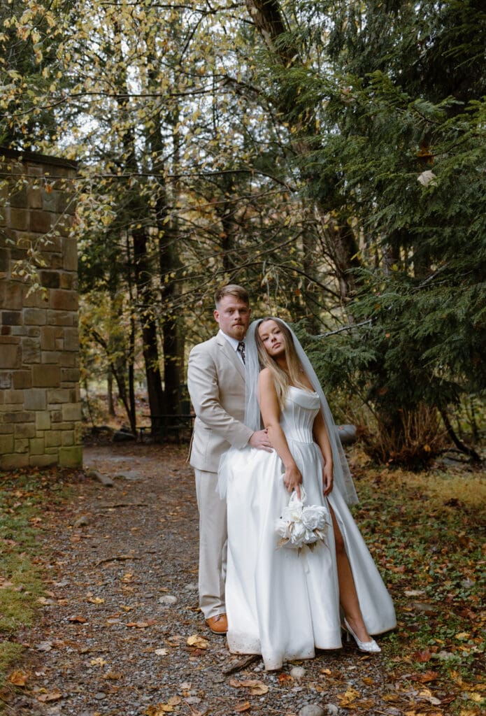 Neutral and modern bride and groom attire for fall elopement inspiration.