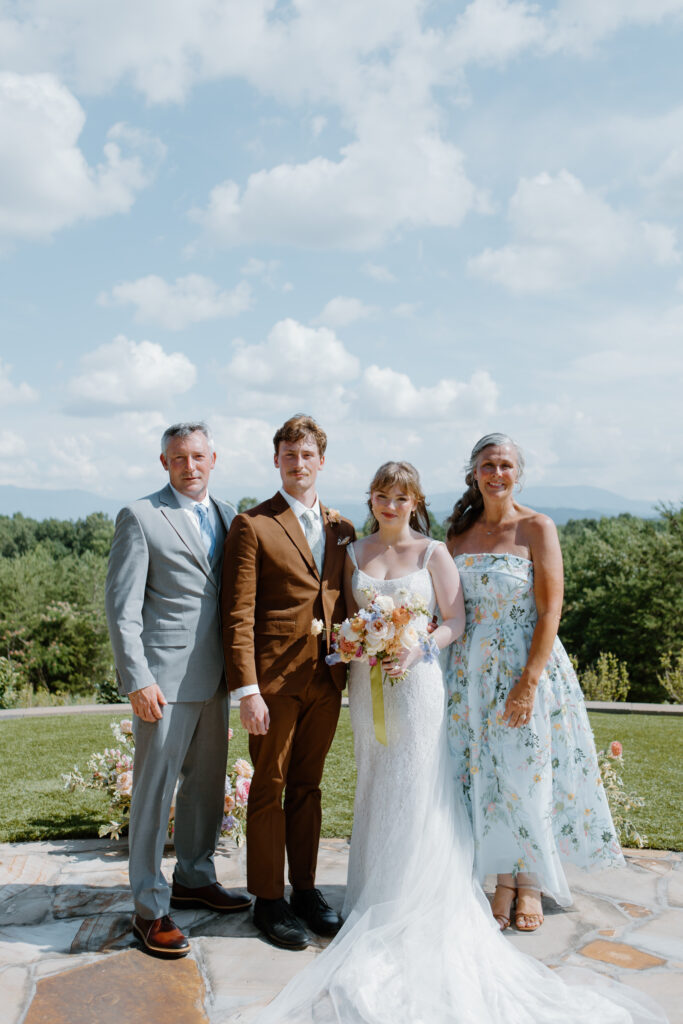 Family portraits during a summer garden wedding at Nichols Heir in East Tennessee.