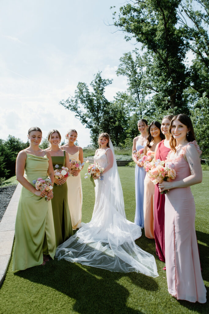 Bridal party portraits at Nichols Heir during a summer garden wedding.