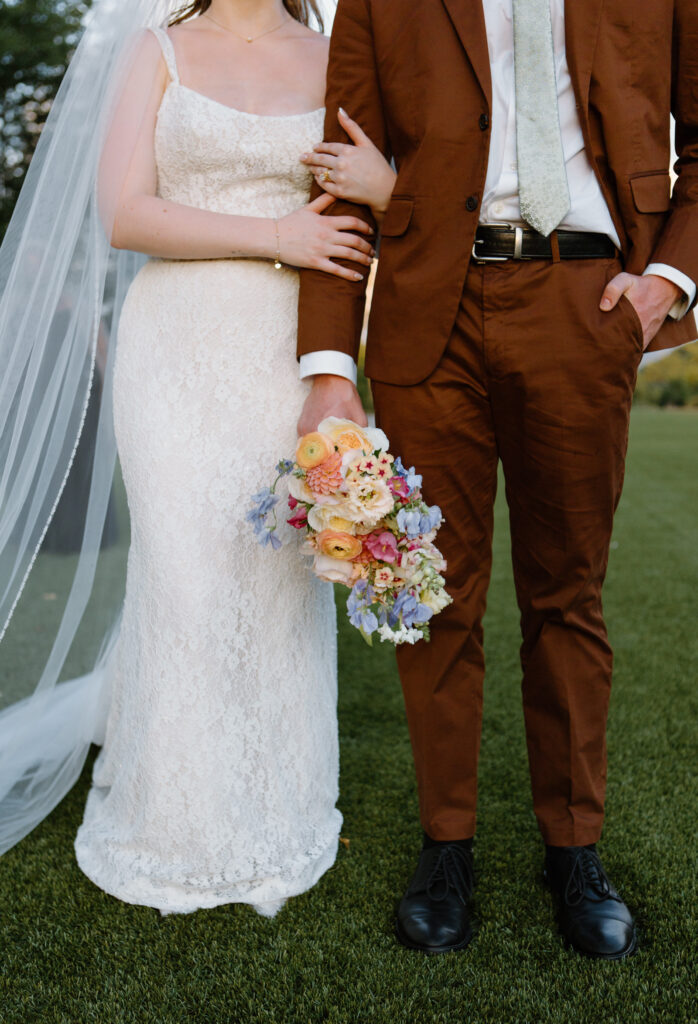 Bride and groom attire inspiration for a summer garden themed wedding.