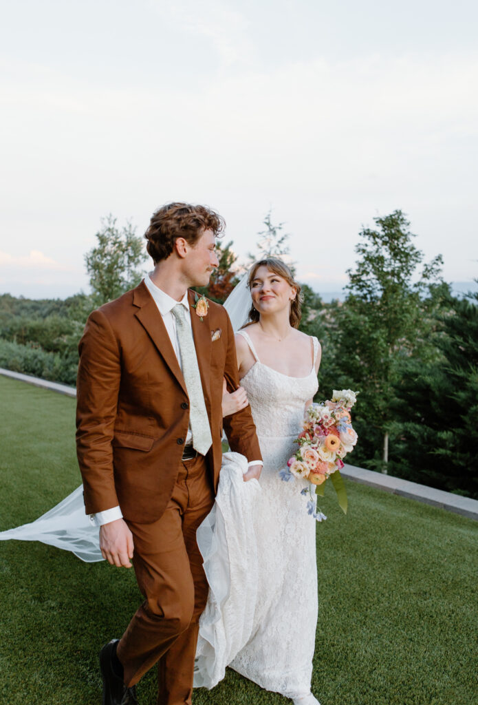 Bride and groom golden hour portraits Nichols Heir Summer Garden Wedding in Sevierville, TN