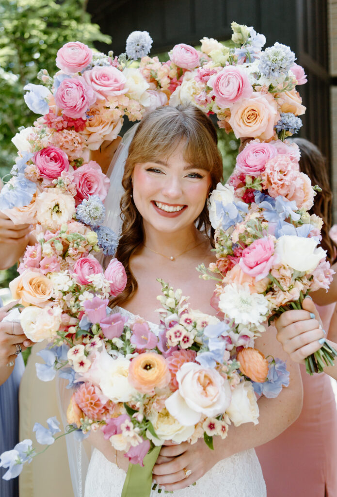 Whimsical wedding bouquet for a summer garden wedding