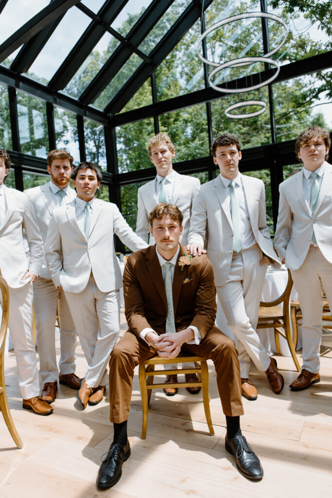 Groom and groomsmen attire inspiration for a summer garden wedding.