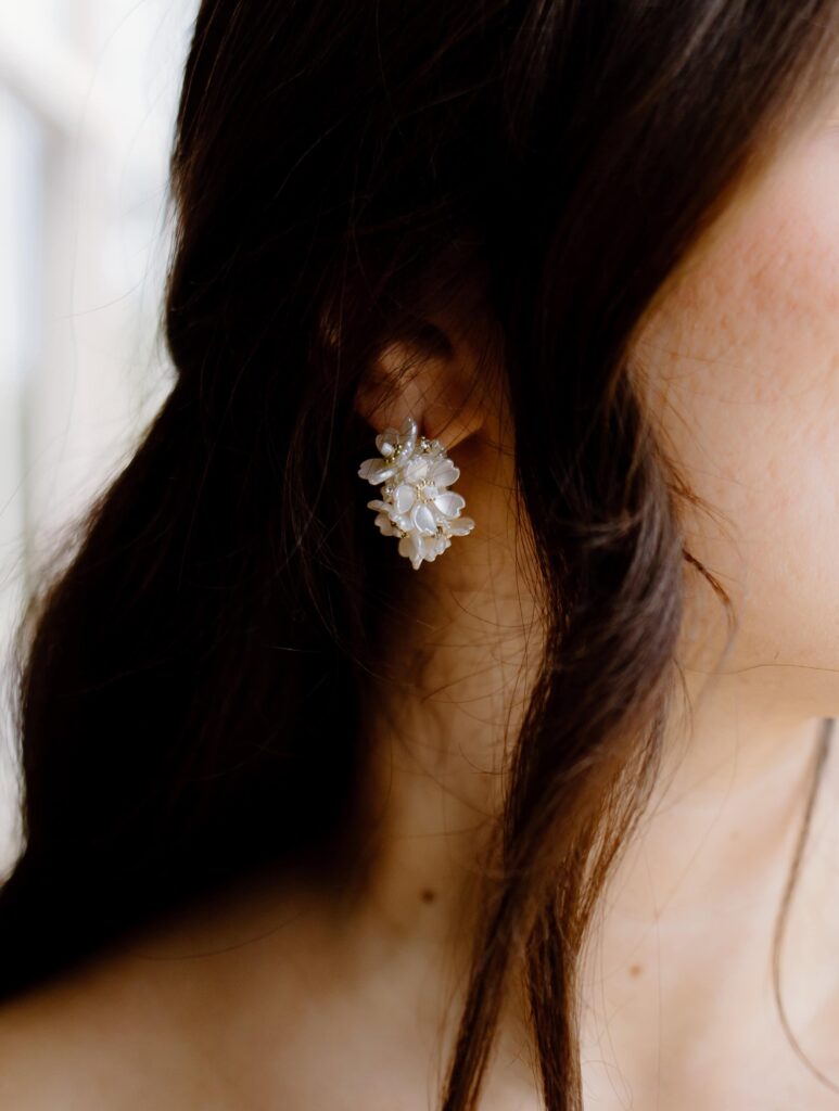 Floral bridal earrings. The perfect bridal statement for a summer elopement in the Smokies.