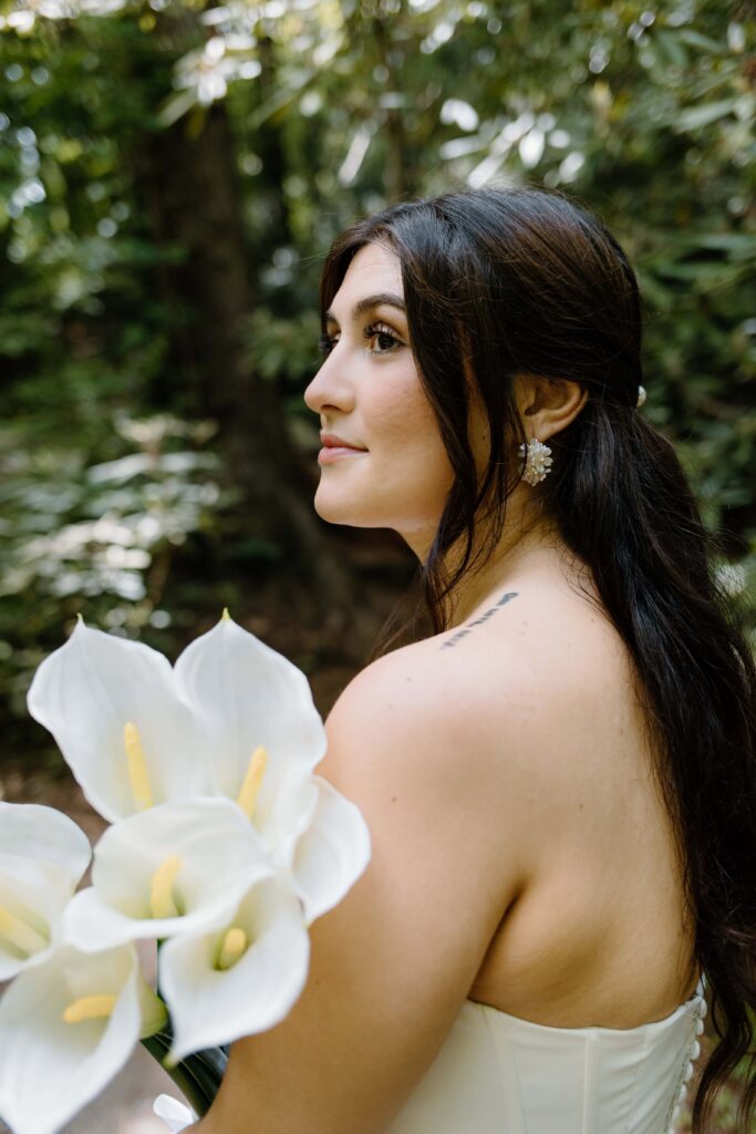 Bridal portraits by Tennessee wedding photographer for a summer elopement in the Smokies.