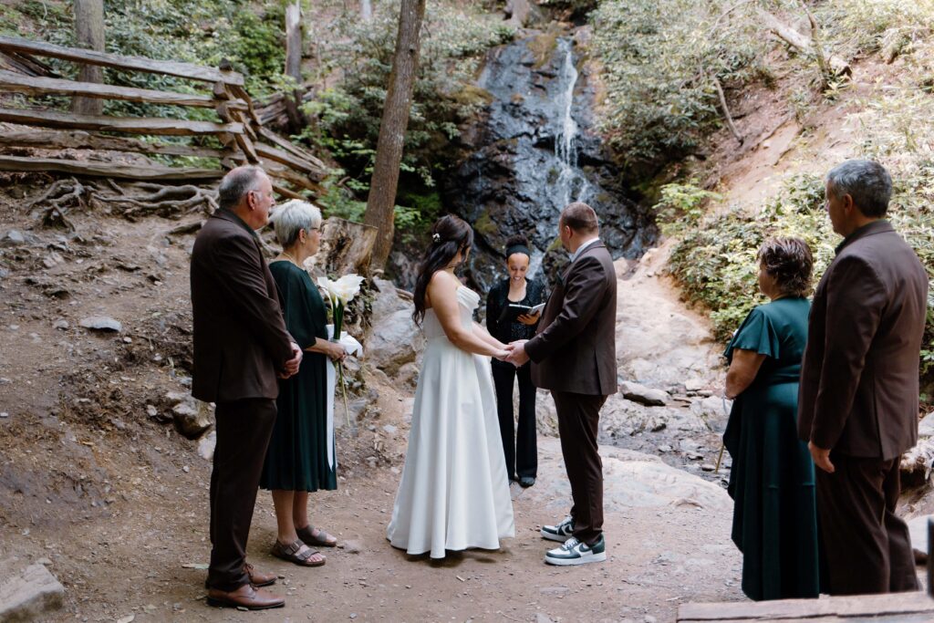 Elopement ceremony held at Cataract Falls, located in the Smoky Mountain National Park. Captured by Tennessee elopement photographer.