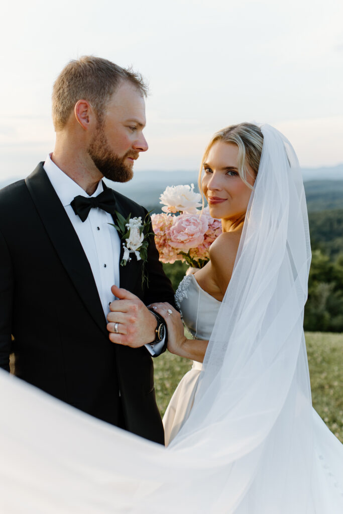 Editorial inspired wedding portraits of bride and groom at Tennessee wedding venue, The Loyston.