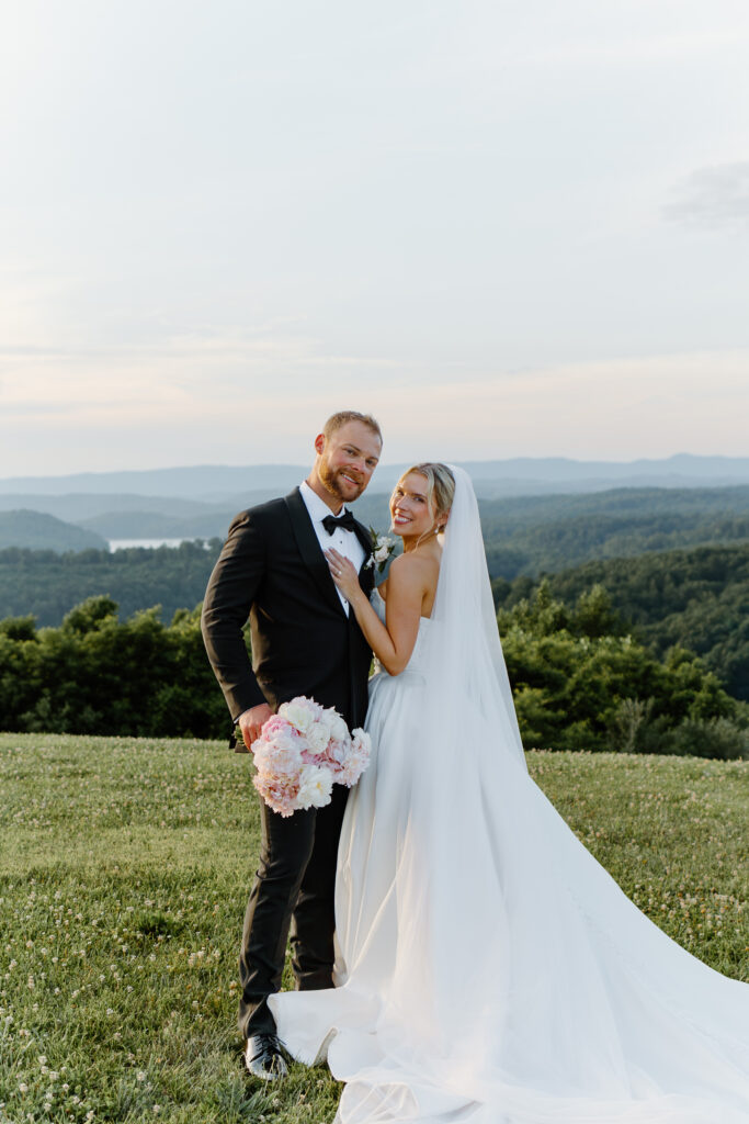 Editorial inspired wedding portraits of bride and groom at Tennessee wedding venue, The Loyston.