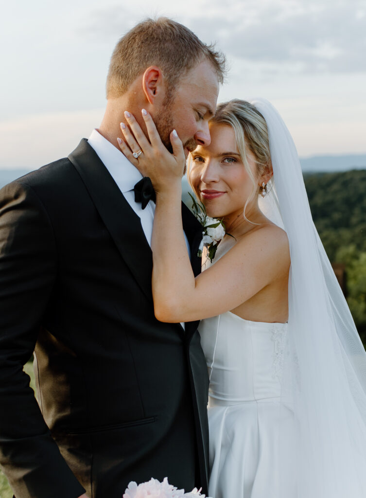 Editorial inspired wedding portraits of bride and groom at Tennessee wedding venue, The Loyston.