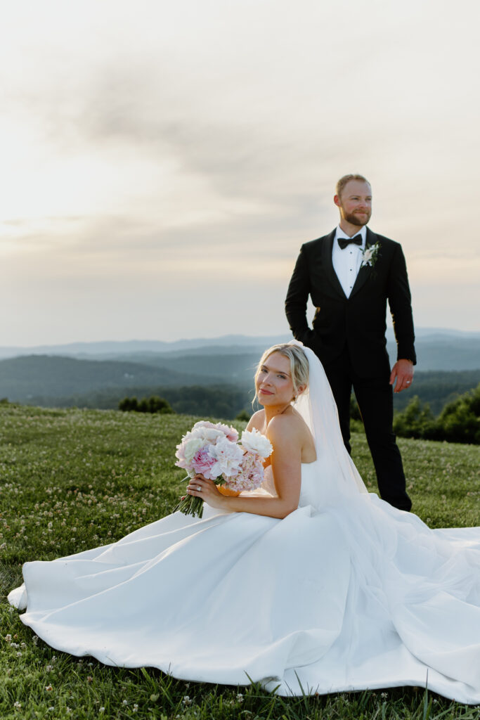 Editorial inspired wedding portraits of bride and groom at Tennessee wedding venue, The Loyston.
