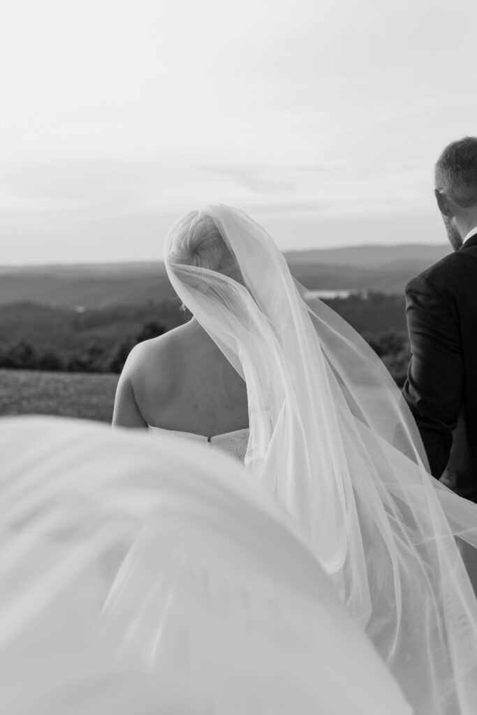 Nostalgic black and white photo of the bride at Tennessee wedding venue, The Loyston.