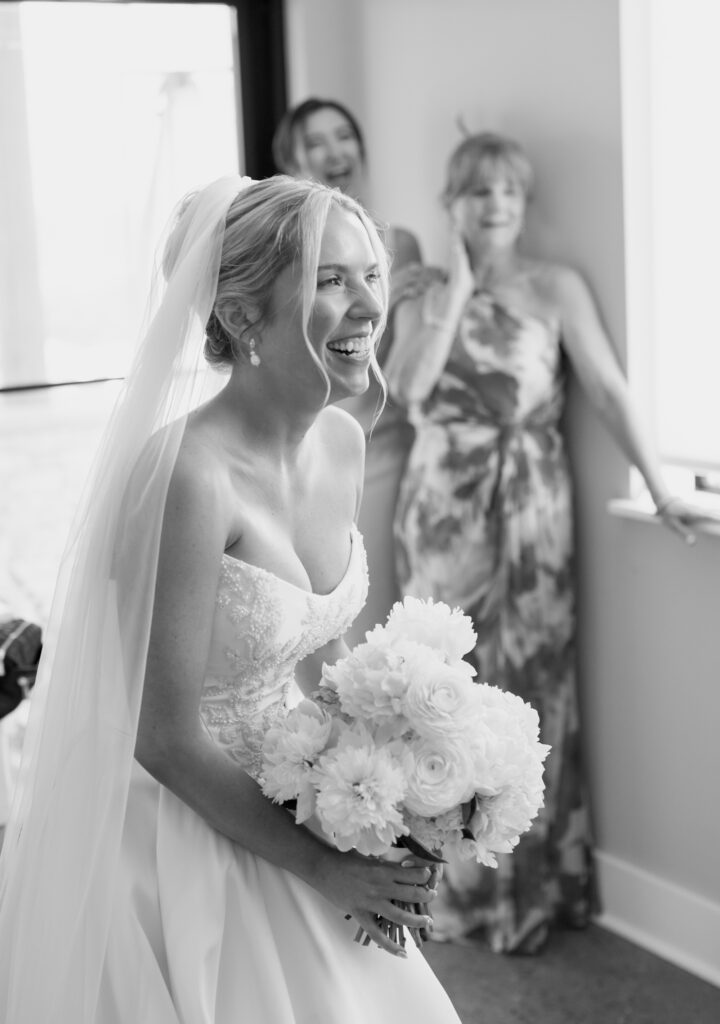 Bride's first look with father of the bride at the Loyston Wedding venue.