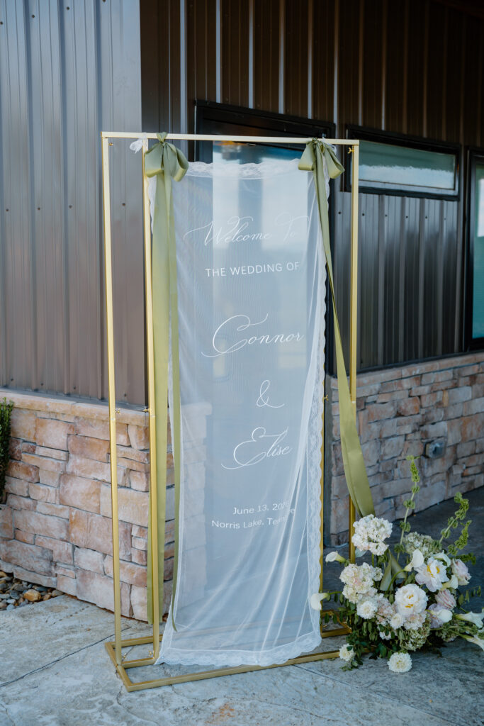 Simple modern welcome banner for summer wedding at The Loyston Wedding Venue.