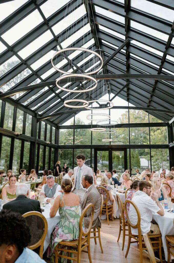Nichols Heir wedding venue, The Glass House. A reception or ceremony space with glass windows on all sides. This is a great space for couples wanting to feel close to nature but have the security of being inside.