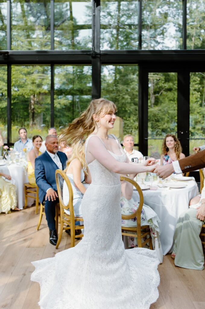 Lace wedding dress with thin straps - perfect for a summer wedding.