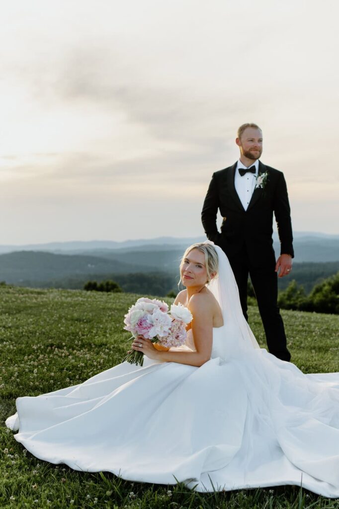 Editorial inspired wedding portraits of bride and groom at Tennessee wedding venue, The Loyston.