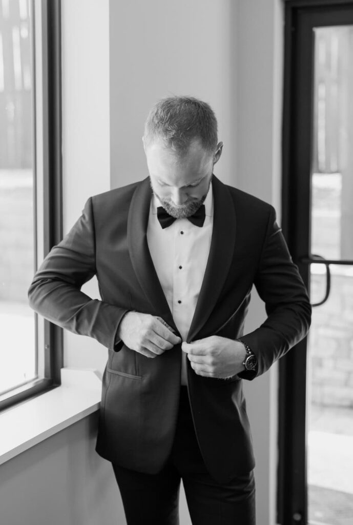 Groom getting ready at the Loyston wedding venue.