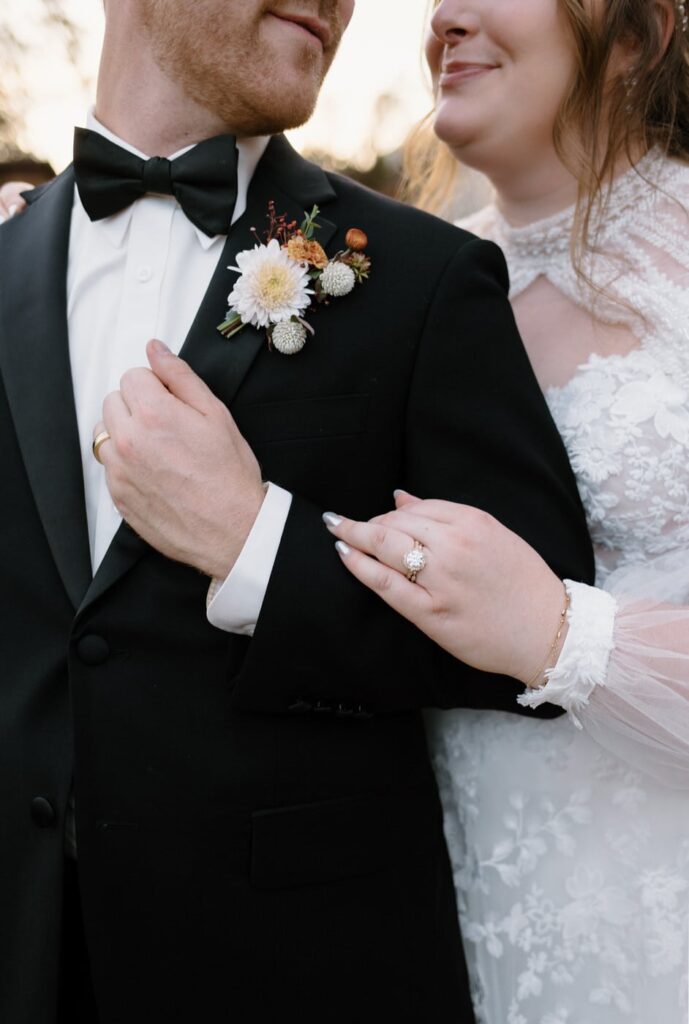 Bride and groom wedding attire details at Ancient Lore Village, Knoxville wedding venue.