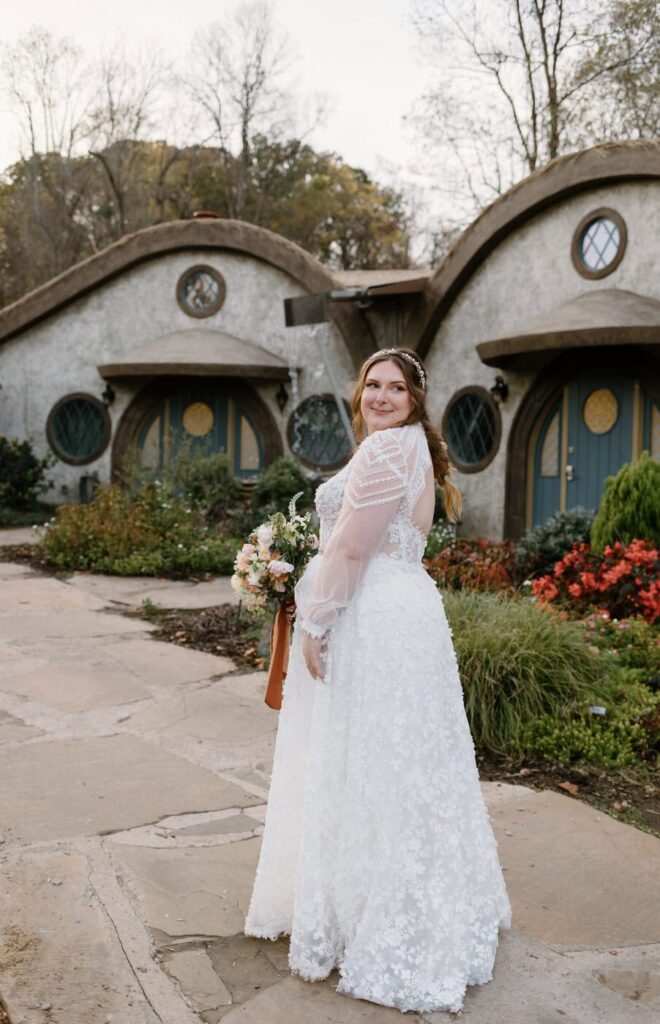 Bridal portraits at Ancient Lore Village, Knoxville wedding venue