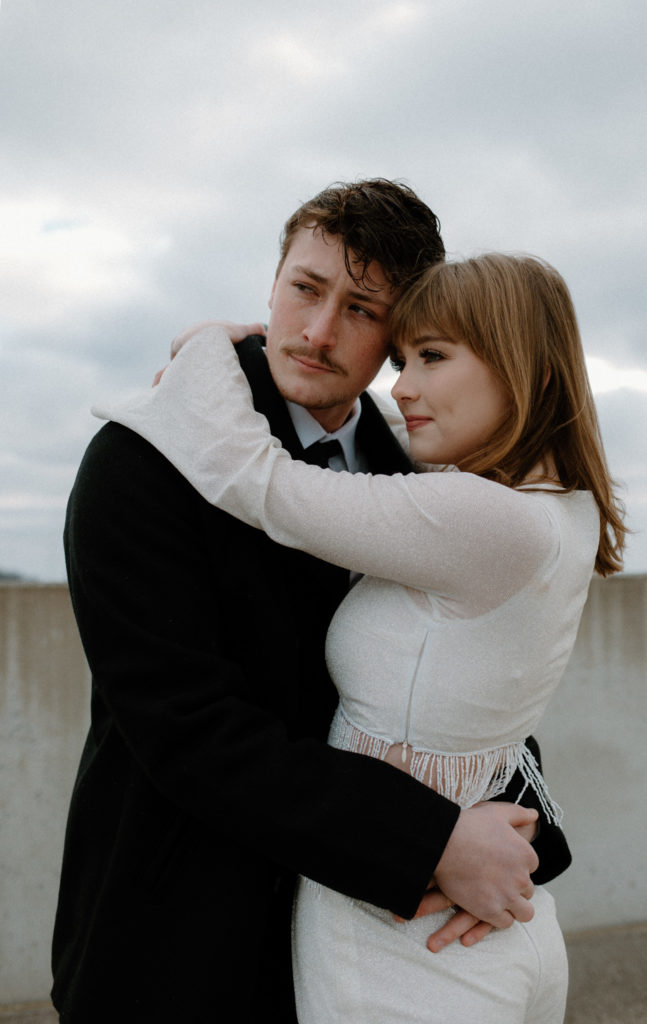 Couples poses for their unique engagement session.

