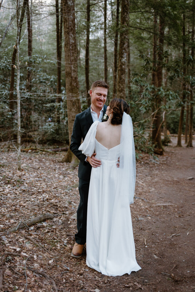 Bride and groom portraits at Smoky Mountain National Park Elopement.