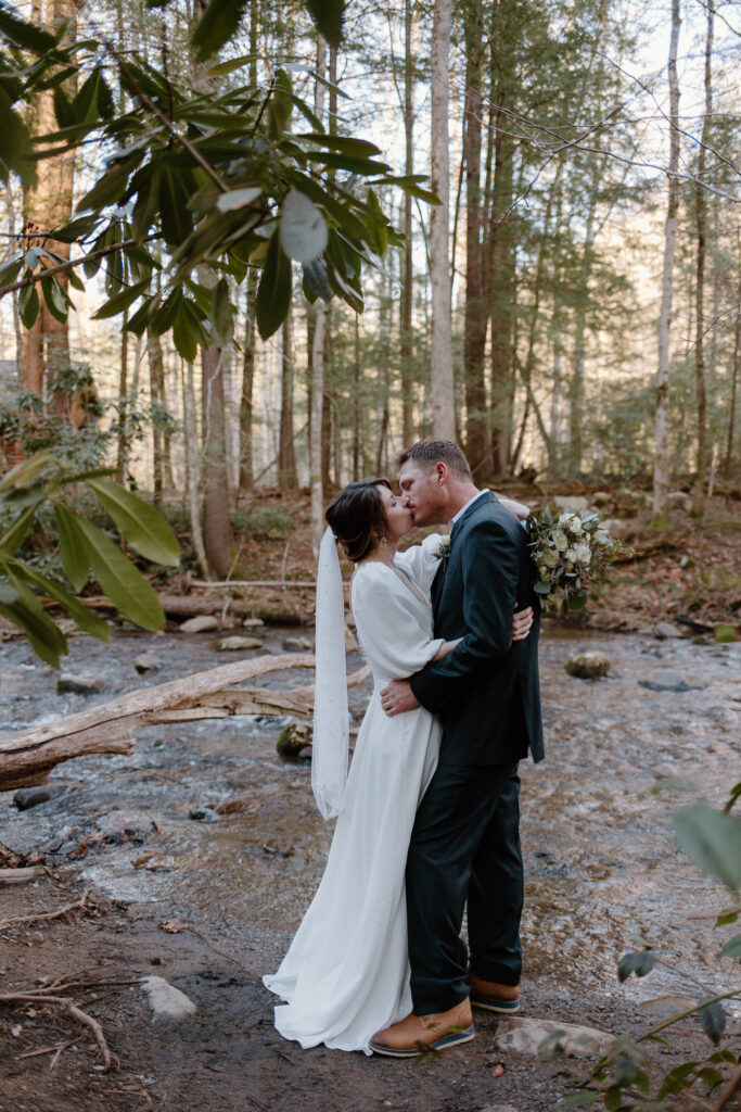 Bride and groom portraits at an enchanted Tennessee Forest Elopement located in Smoky Mountain national park.